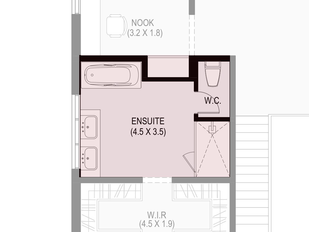 Ensuite, on the plan
