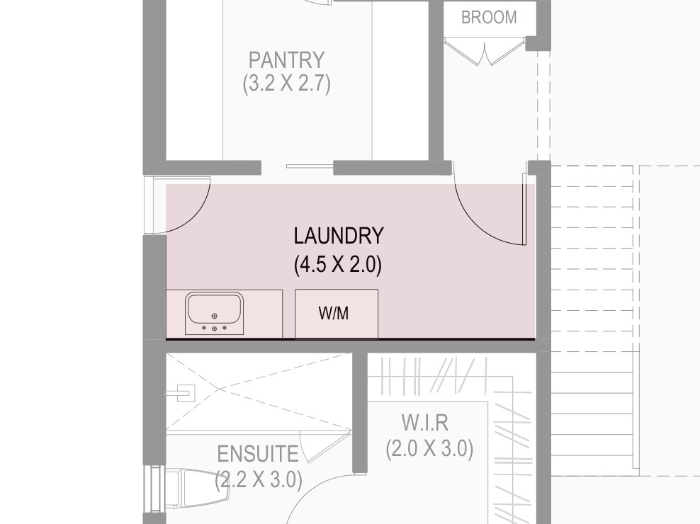 Laundry, on the plan